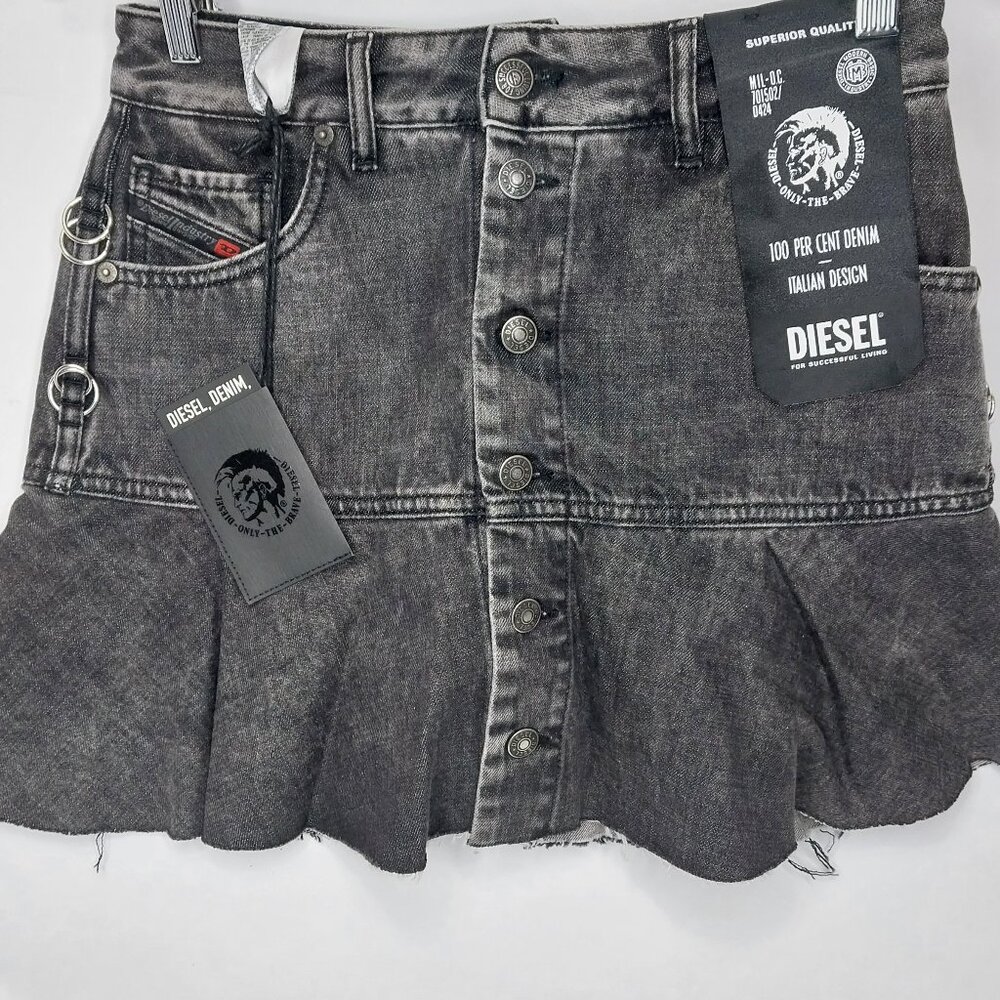 Diesel NWT Mini 5 Pocket Black Denim Skirt De-Bethy Pleated Skirt Size 27